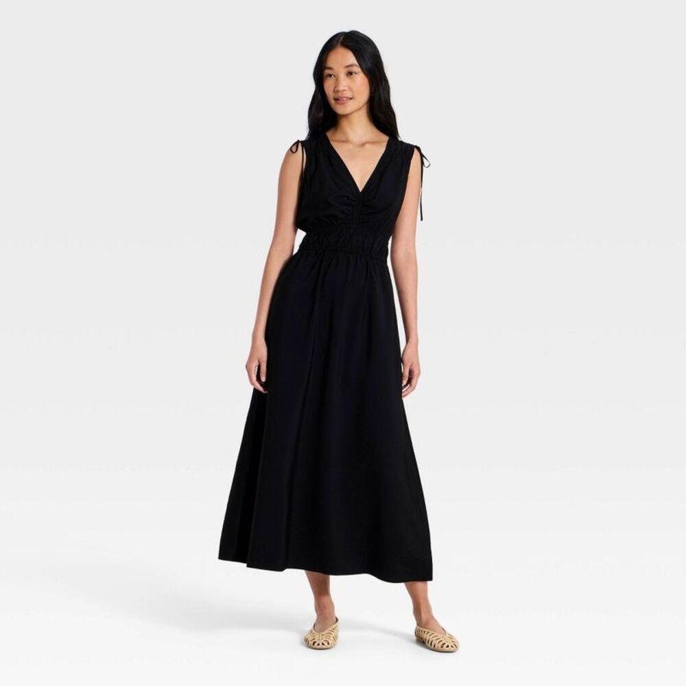 Open Box - A New Day - Women's V-Neck Midi Dress - A New Day Black XS Black